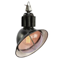 Black Enamel Asymmetrical Vintage Industrial Colored Glass Pendant Lamp