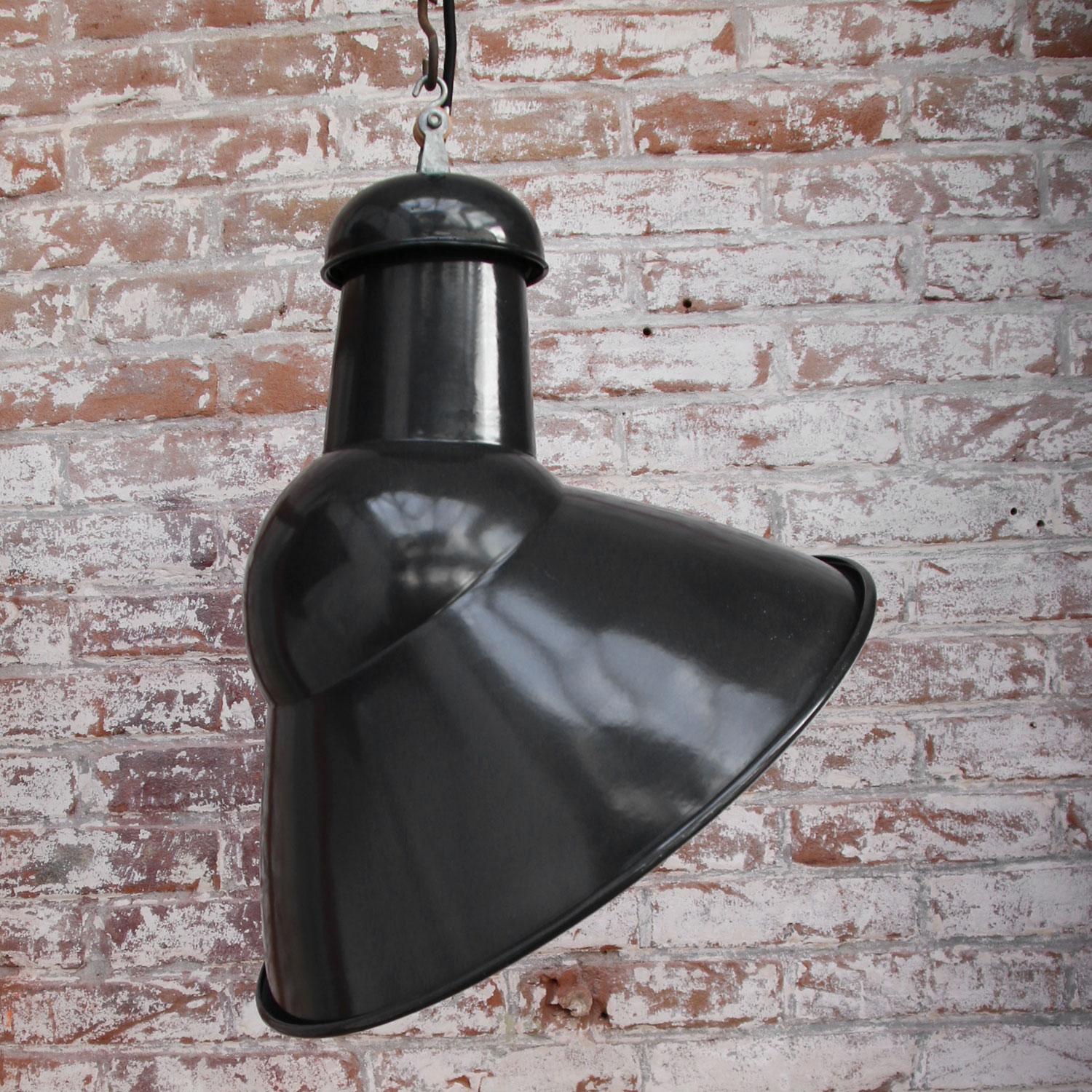 Ukrainian Black Enamel Asymmetrical Vintage Industrial Pendant Light