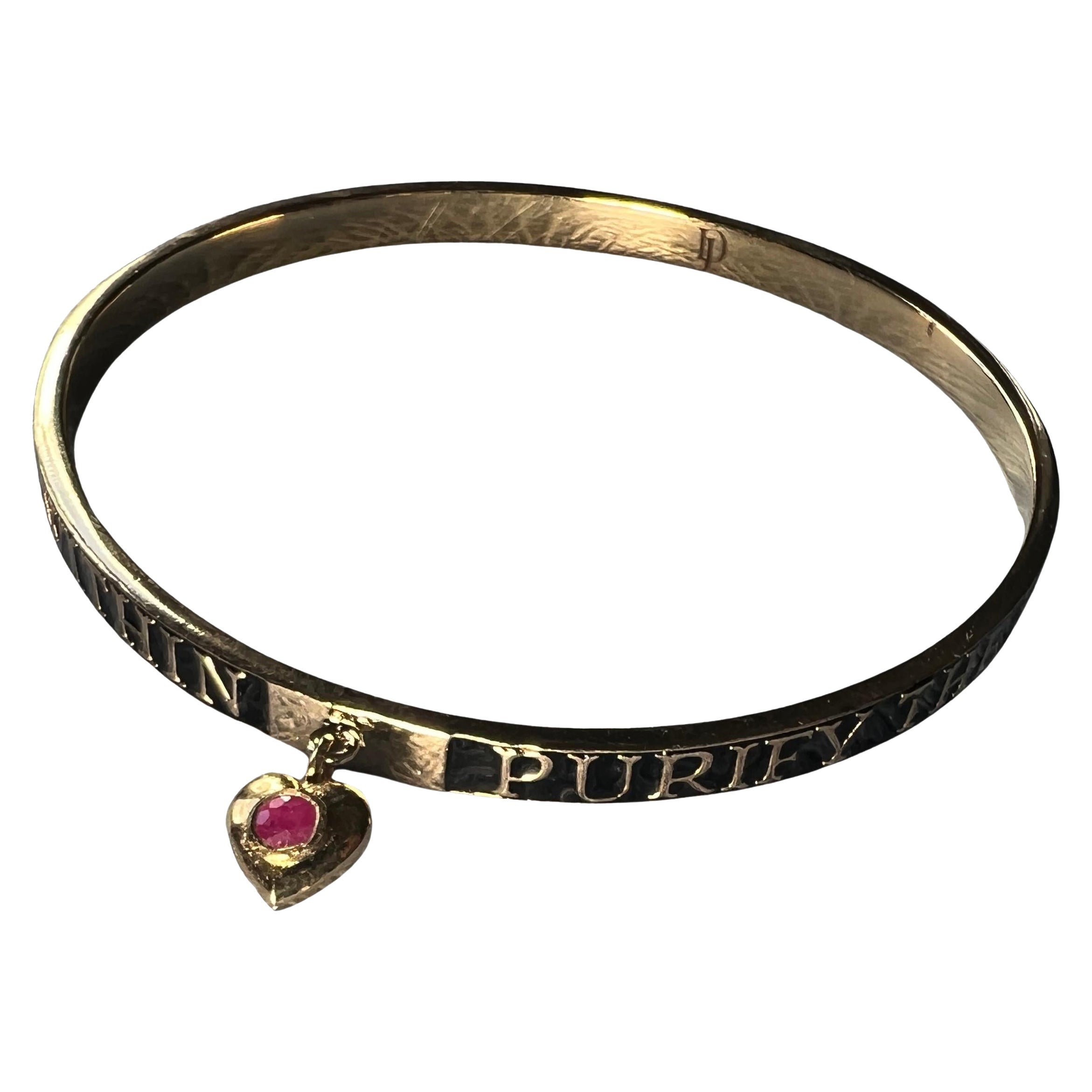 Black Enamel Bangle Ruby Heart Symbolic Jewelry Victorian Style