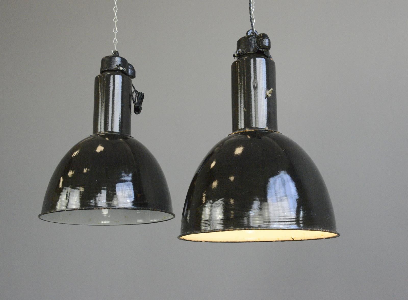 German Black Enamel Bauhaus Factory Lights, circa 1930s For Sale