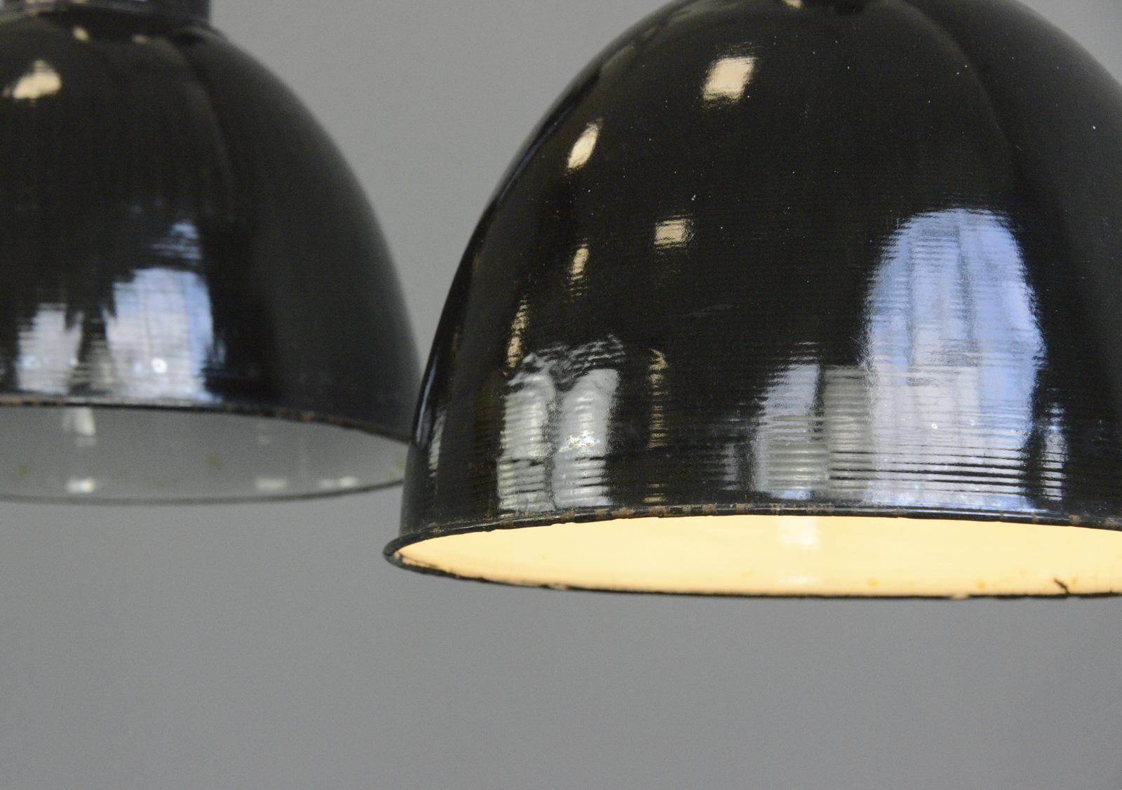 Black Enamel Bauhaus Factory Lights, circa 1930s In Good Condition For Sale In Gloucester, GB