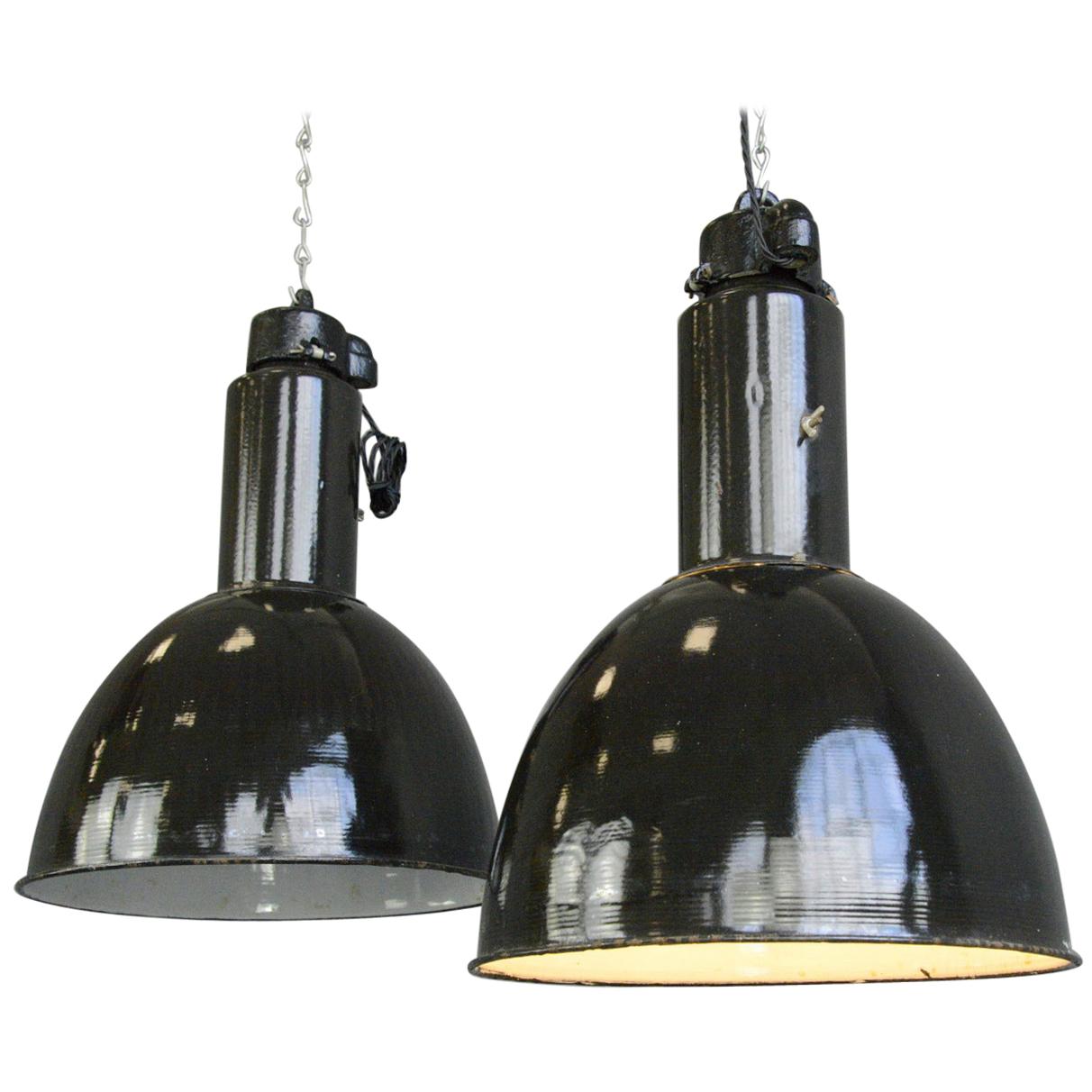 Black Enamel Bauhaus Factory Lights, circa 1930s For Sale