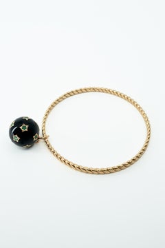 Black Enamel Bracelet Emerald Star Charm Braided Bangle