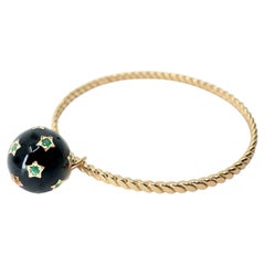 Black Enamel Bracelet Emerald Star Charm Braided Bangle
