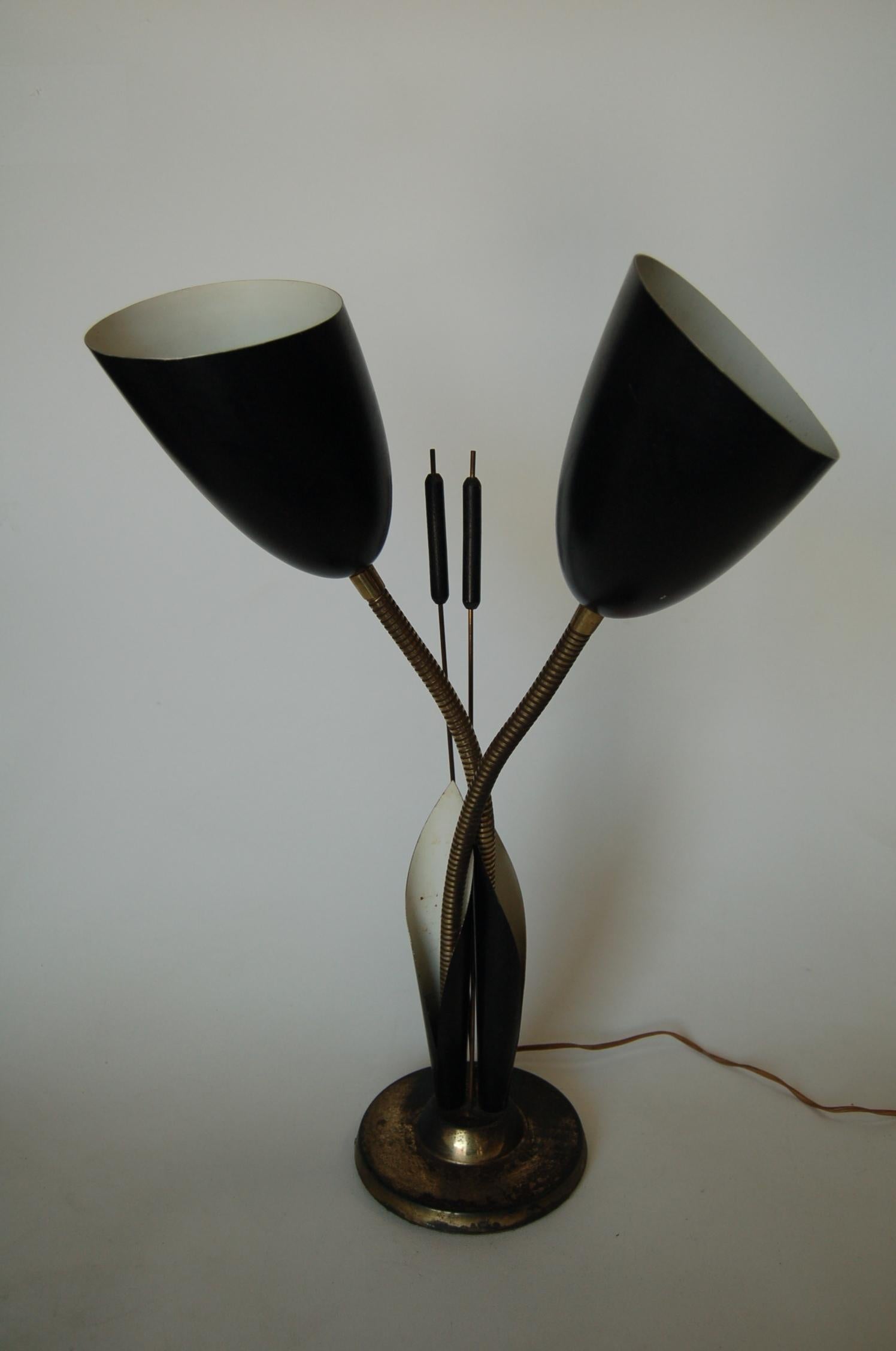 Metal Black Enamel Brass Double Gooseneck Adjustable Calla Lily Desk Lamp