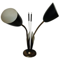 Vintage Black Enamel Brass Double Gooseneck Adjustable Calla Lily Desk Lamp