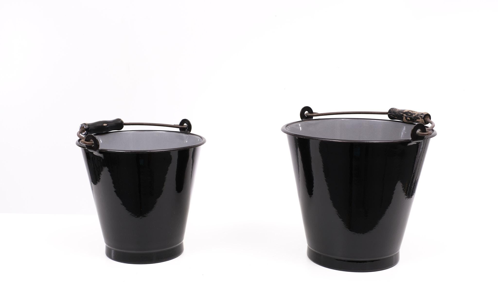 Mid-Century Modern Black Enamel Buckets, 1950s, Holland  For Sale