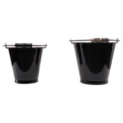 Retro Black Enamel Buckets, 1950s, Holland 