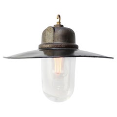 Black Enamel Cast Iron Vintage Industrial Pendant Light by GAL, France