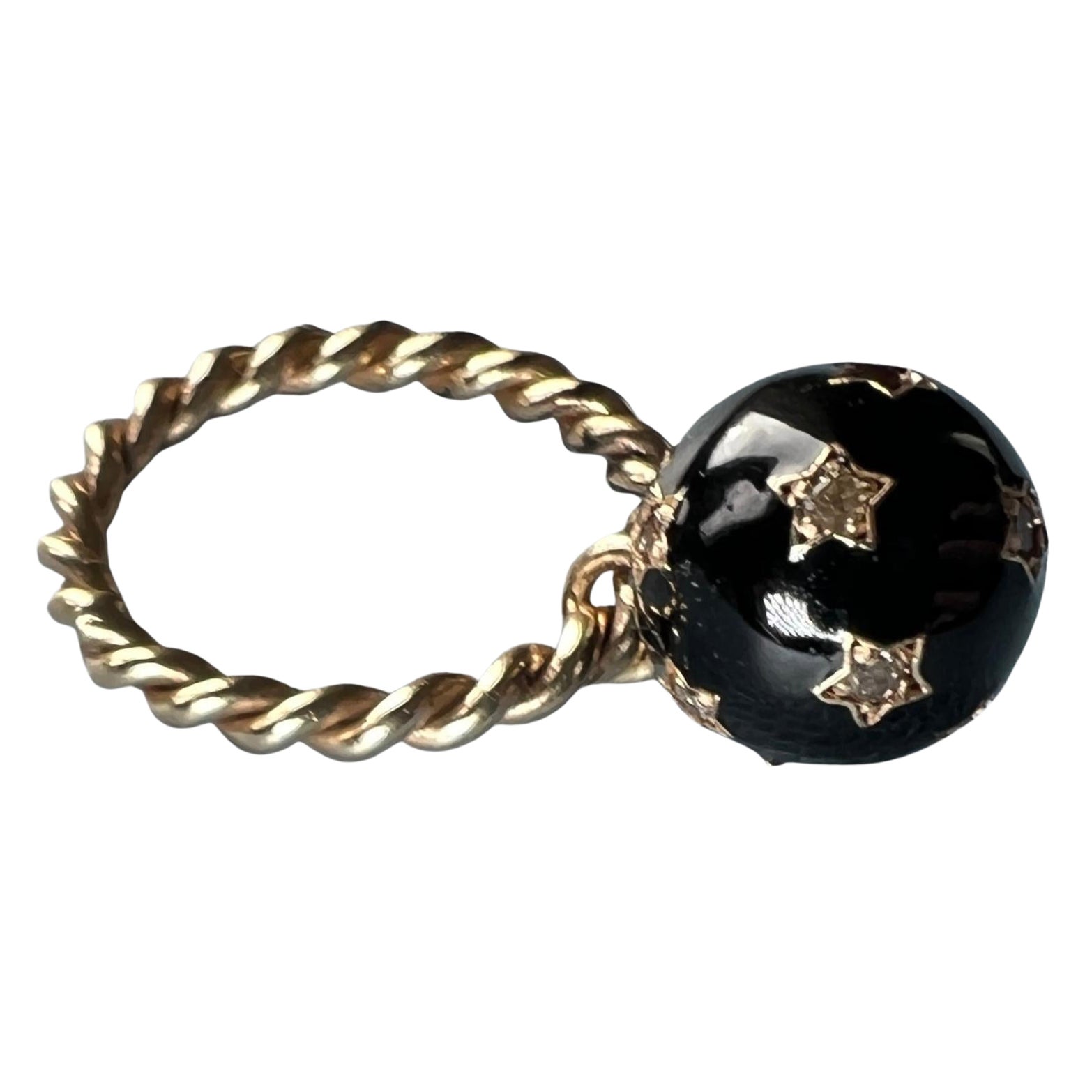 Black Enamel Charm Ring Diamonds For Sale