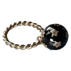 Black Enamel Charm Ring Diamonds