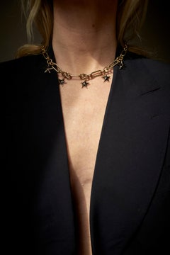 Black Enamel Chunky Chain Necklace Gold Plated Choker with five Stars J Dauphin