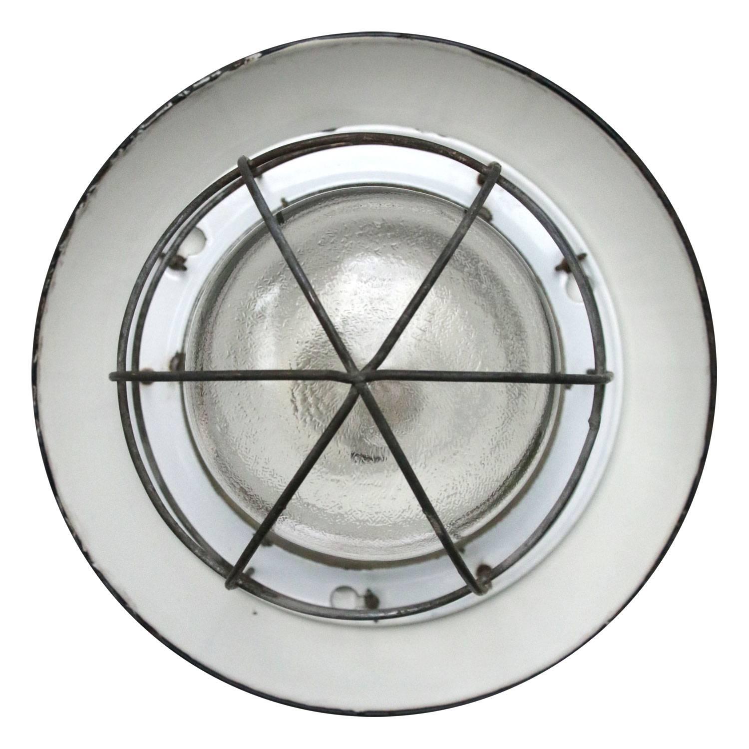 Black Enamel Clear Glass Vintage Industrial Lamp Pendants (3x) 4