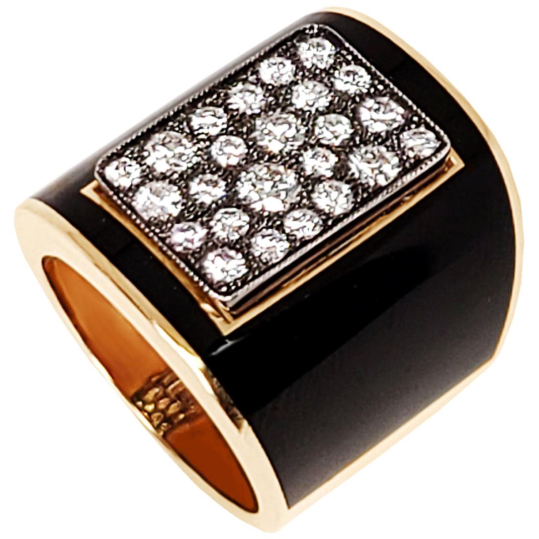 Black Enamel Cobble Stone Diamond Ring For Sale