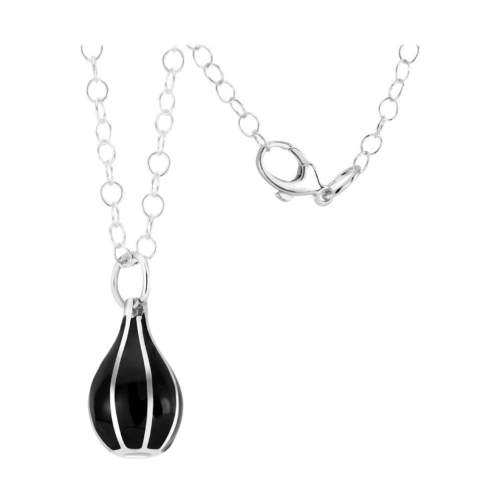Black Enamel Cone Charm 36 Inches Long Silver Pendant Necklace