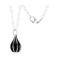 Black Enamel Cone Charm 36 Inches Long Silver Pendant Necklace
