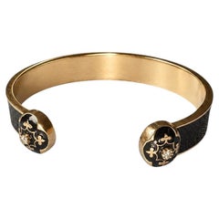 Black Enamel Cuff Bracelet Diamond French Lily Infinite Inscription