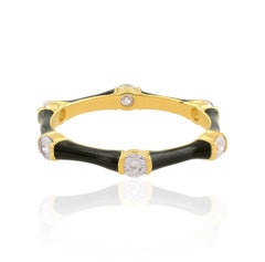 Black Enamel Diamond 14 Karat Gold Ring
