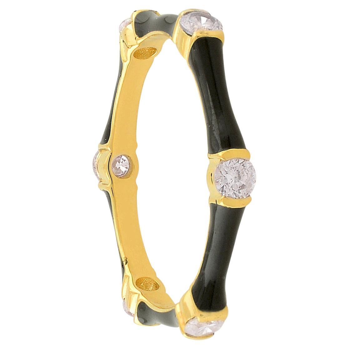 Black Enamel Diamond 14 Karat Gold Ring