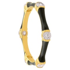 Black Enamel Diamond 14 Karat Gold Ring