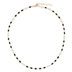 Black Enamel Diamond 14K (or 18k upon request) Yellow Gold Station Necklace