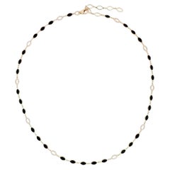 Black Enamel Diamond 14K (or 18k upon request) Yellow Gold Station Necklace