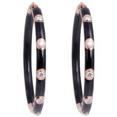 Black Enamel Diamond 18 Karat Gold Hoop Earrings