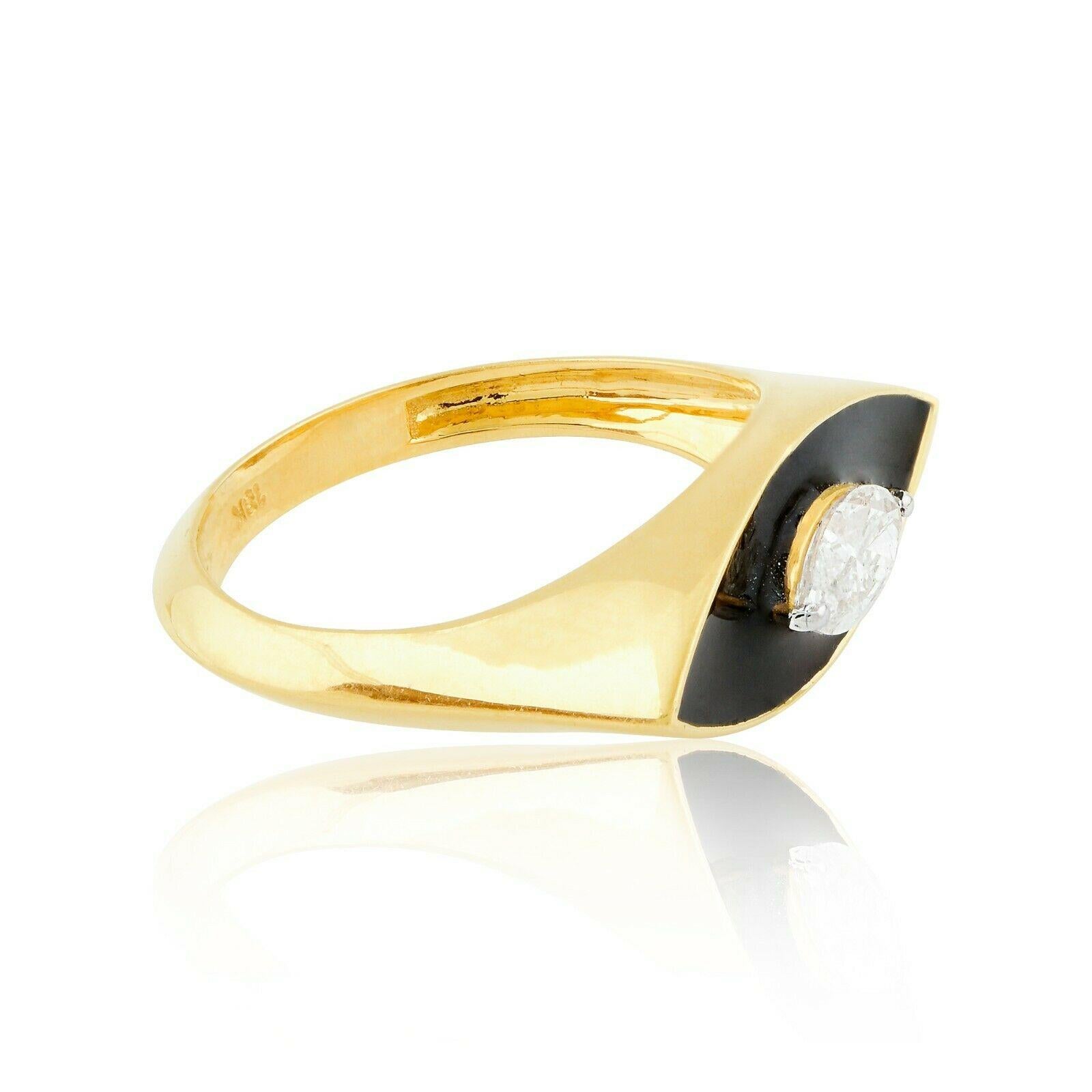 Marquise Cut Black Enamel Diamond 14 Karat Gold Marquise Ring For Sale