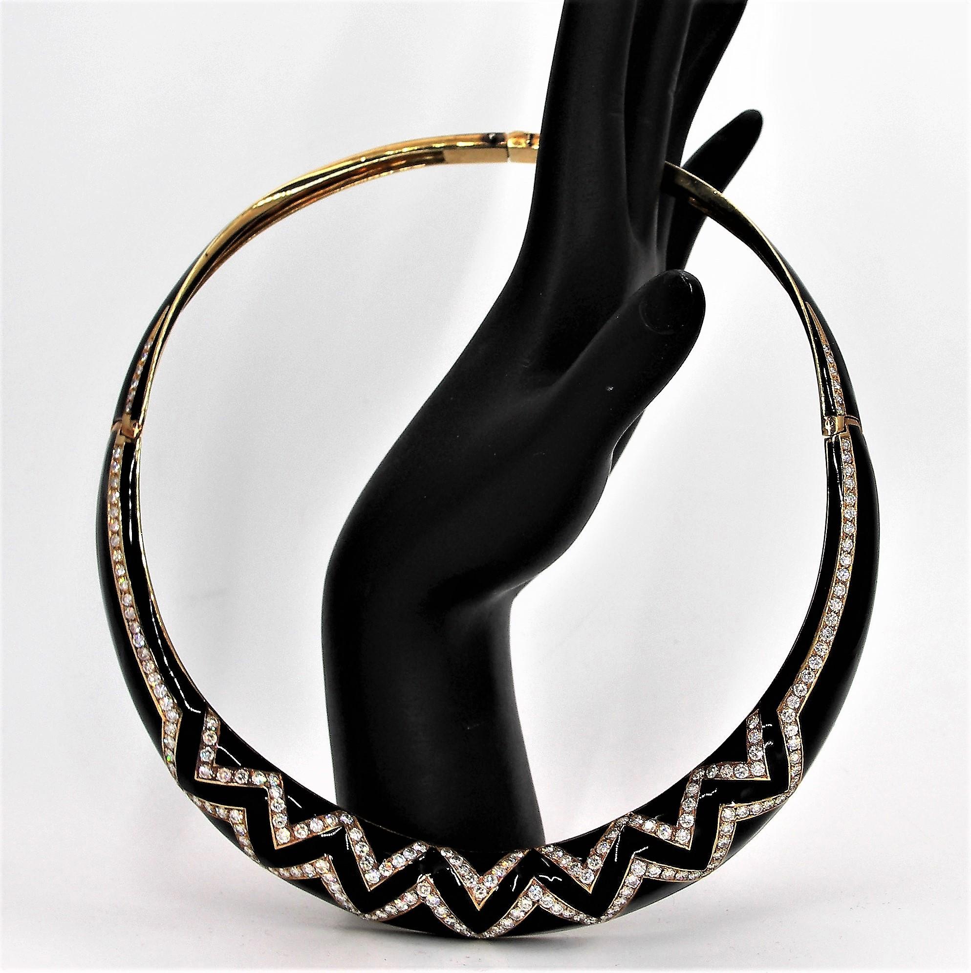 Black Enamel Diamond and Gold Collar In Excellent Condition In Palm Beach, FL