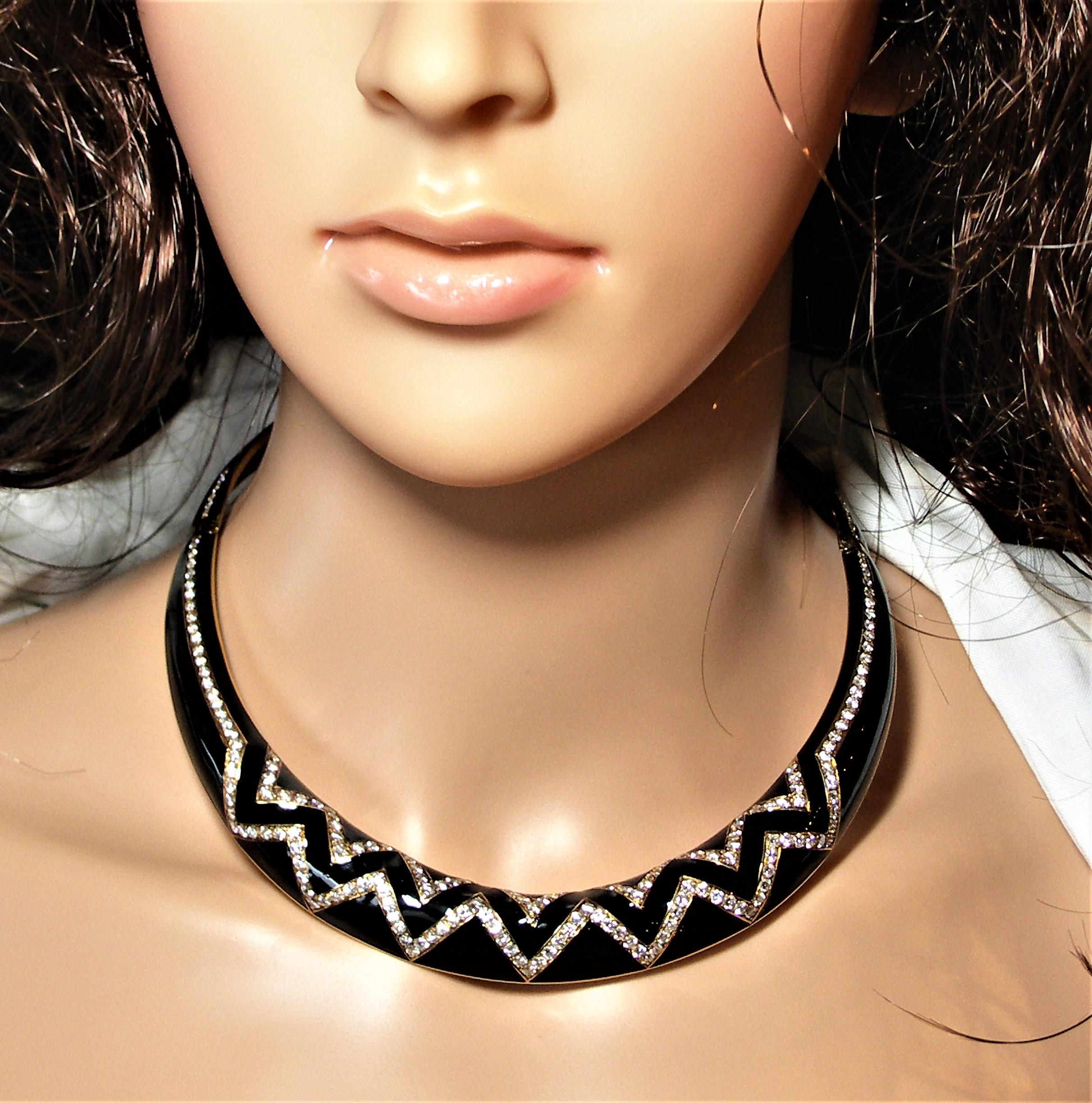 Black Enamel Diamond and Gold Collar 3