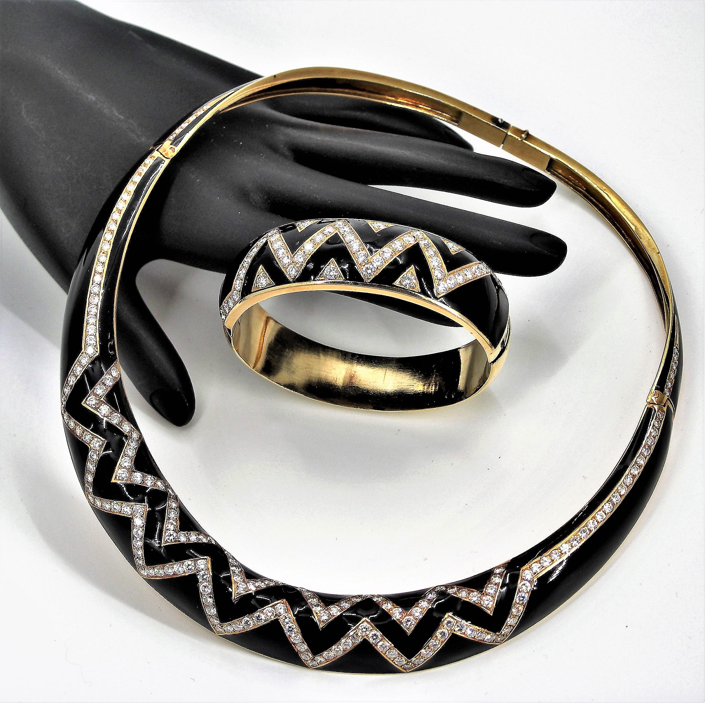 Black Enamel Diamond and Gold Collar 4