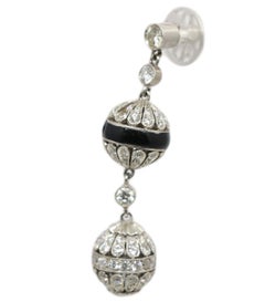 Black Enamel, Diamond and Platinum Dangle Earrings with 2.50 Carat Total Weight