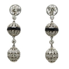 Black Enamel, Diamond and Platinum Dangle Earrings with 2.50 Carat Total Weight