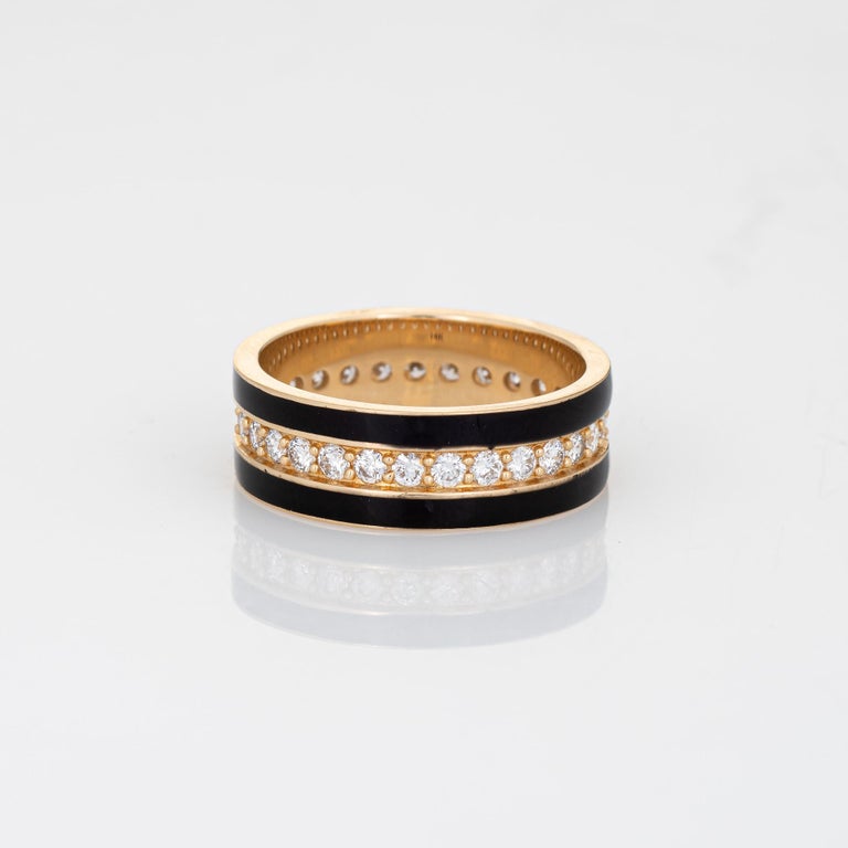 Black Enamel Diamond Eternity Ring Band 14k Yellow Gold Stacking ...