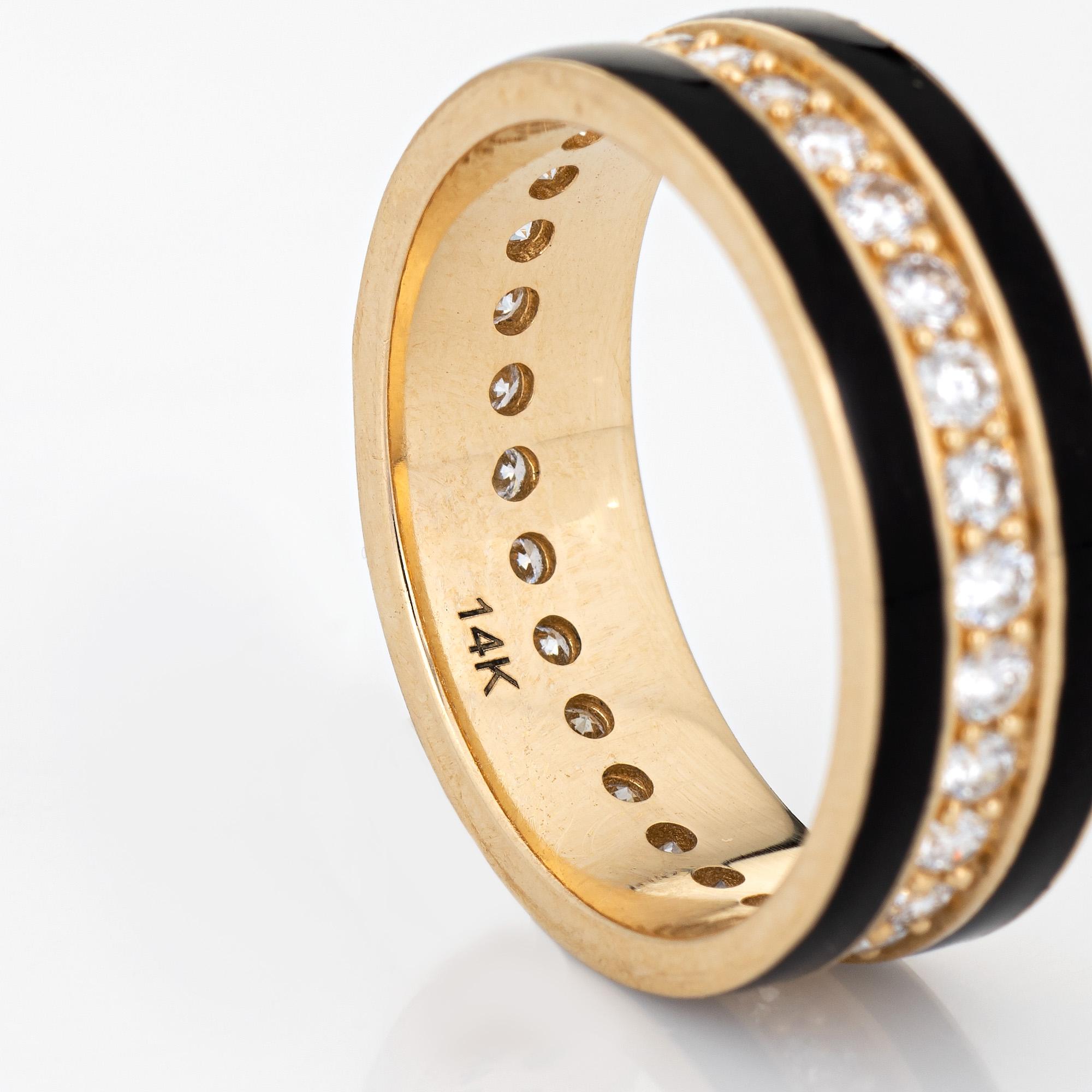 Modern Black Enamel Diamond Eternity Ring Band 14k Yellow Gold Stacking Jewelry