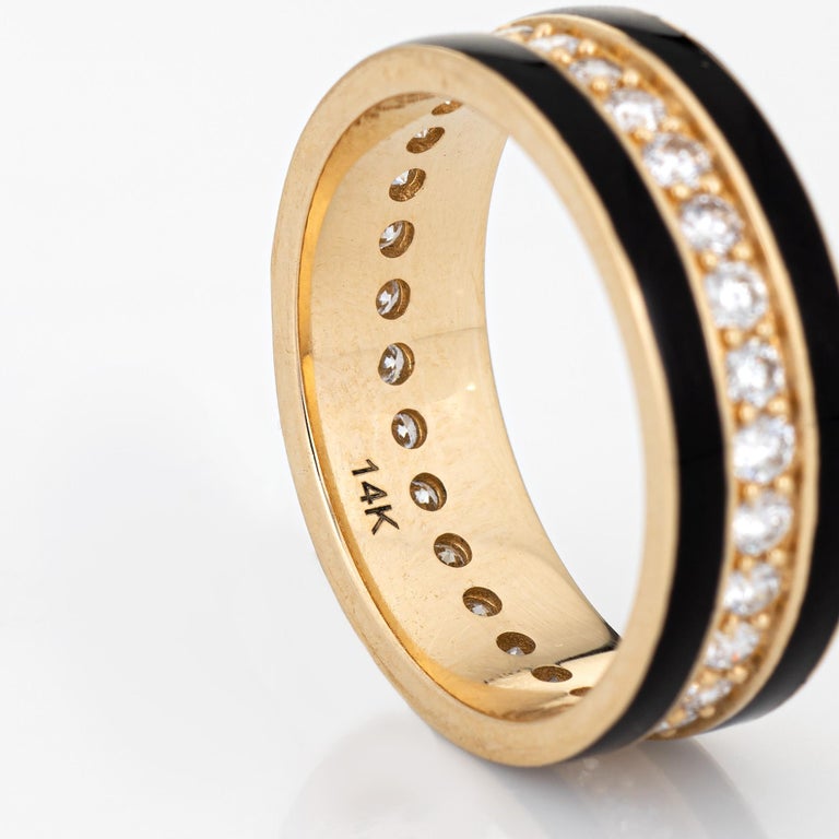 Black Enamel Diamond Eternity Ring Band 14k Yellow Gold Stacking ...