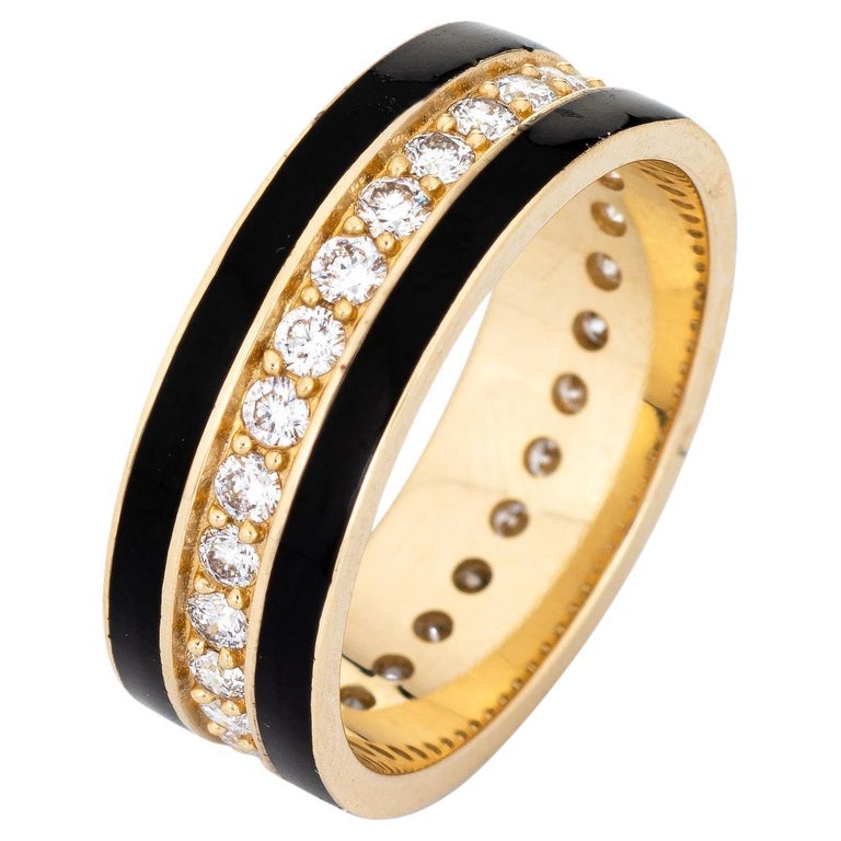 Black Enamel Diamond Eternity Ring Band 14k Yellow Gold Stacking ...