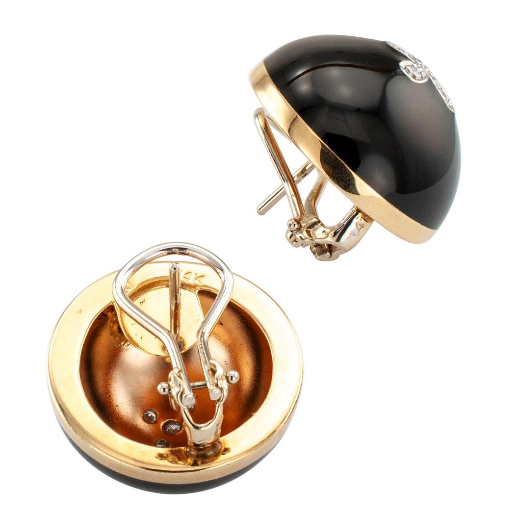 Black Enamel Diamond Gold Domed Earrings (Zeitgenössisch)