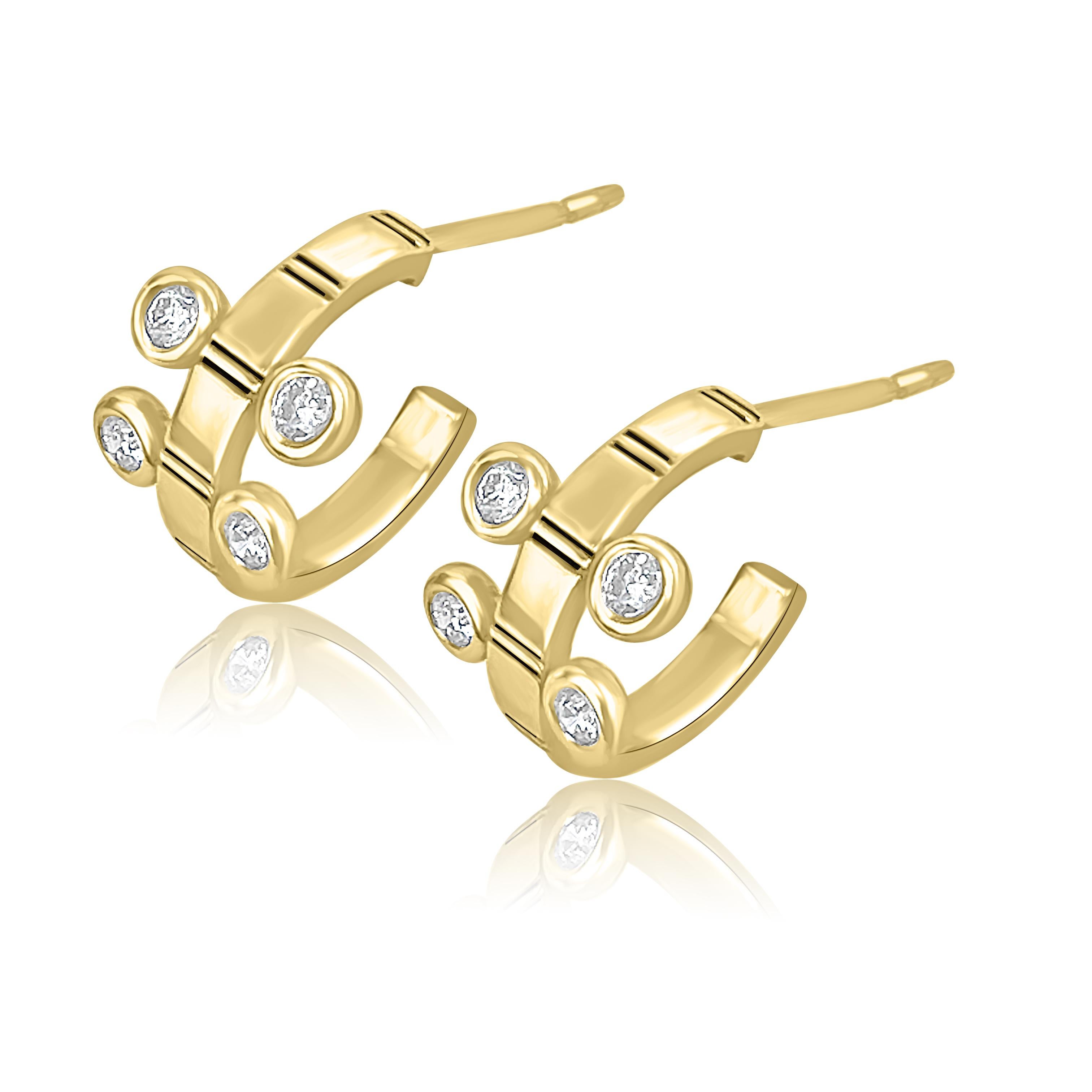 
Part of the New Vintage collection, these earrings are the perfect match for the modern woman: luxurious, distinctive, and versatile.

Handcrafted from 14 karat solid yellow gold, these earrings feature 4 bezel-set sparkling diamonds and repetitive
