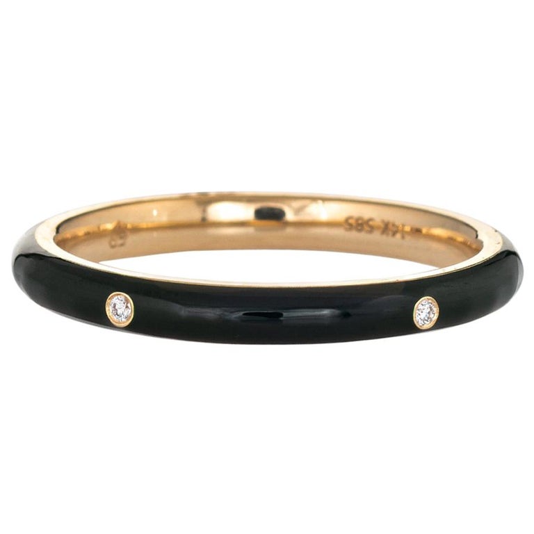 Black Enamel Diamond Ring 14 Karat Yellow Gold Stacking Band Jewelry at ...