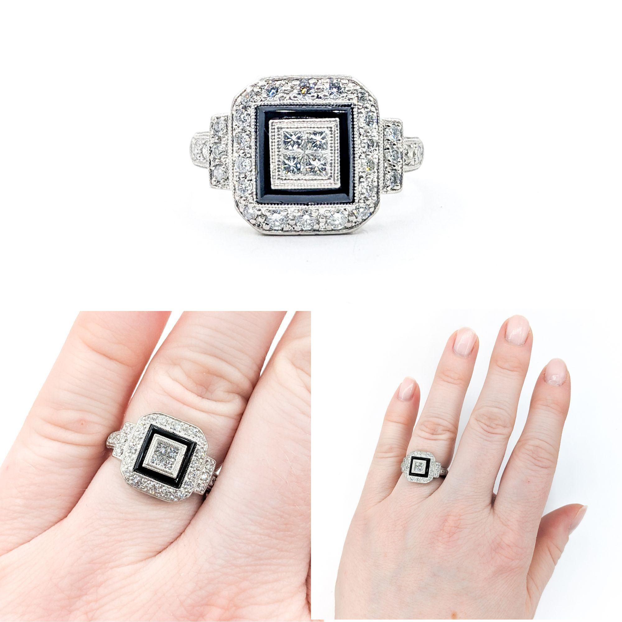 Black Enamel & Diamond Ring In 950pt Platinum

Introducing a stunning Diamond Fashion Ring, masterfully crafted in 950pt Platinum. This exquisite ring features .50ctw Diamonds, beautifully complemented by a striking 8x8mm Black Enamel accent,