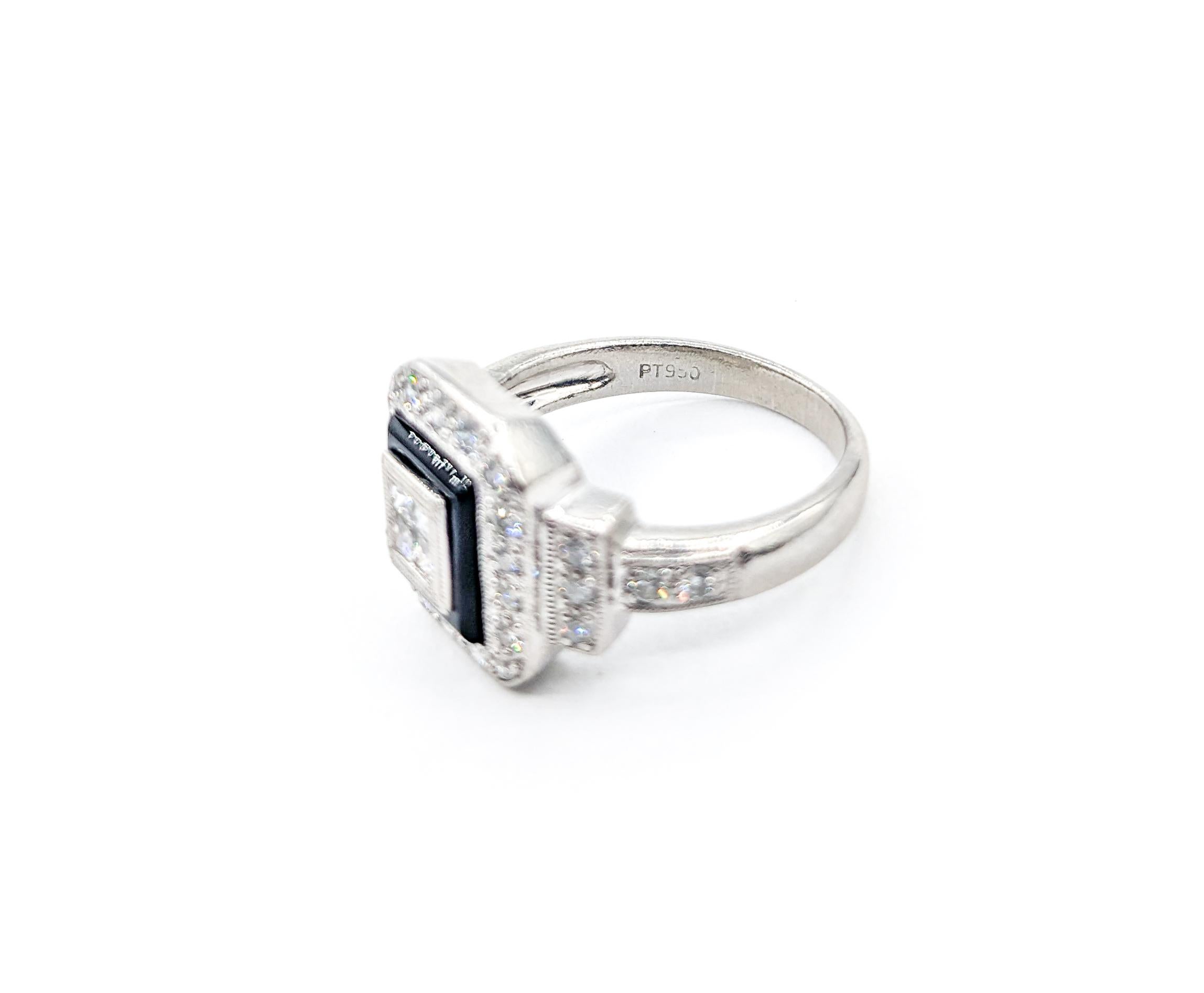 Modern Black Enamel & Diamond Ring In 950pt Platinum For Sale