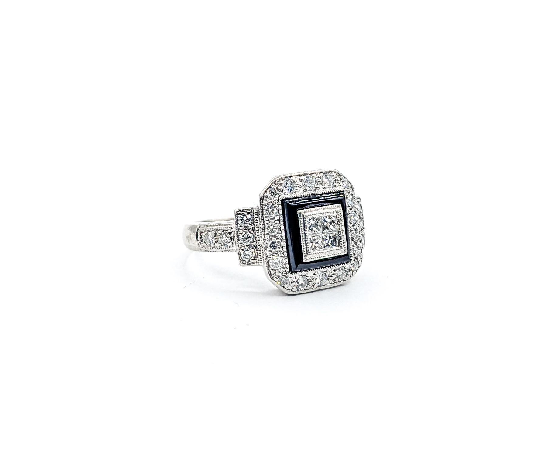 Black Enamel & Diamond Ring In 950pt Platinum For Sale 2