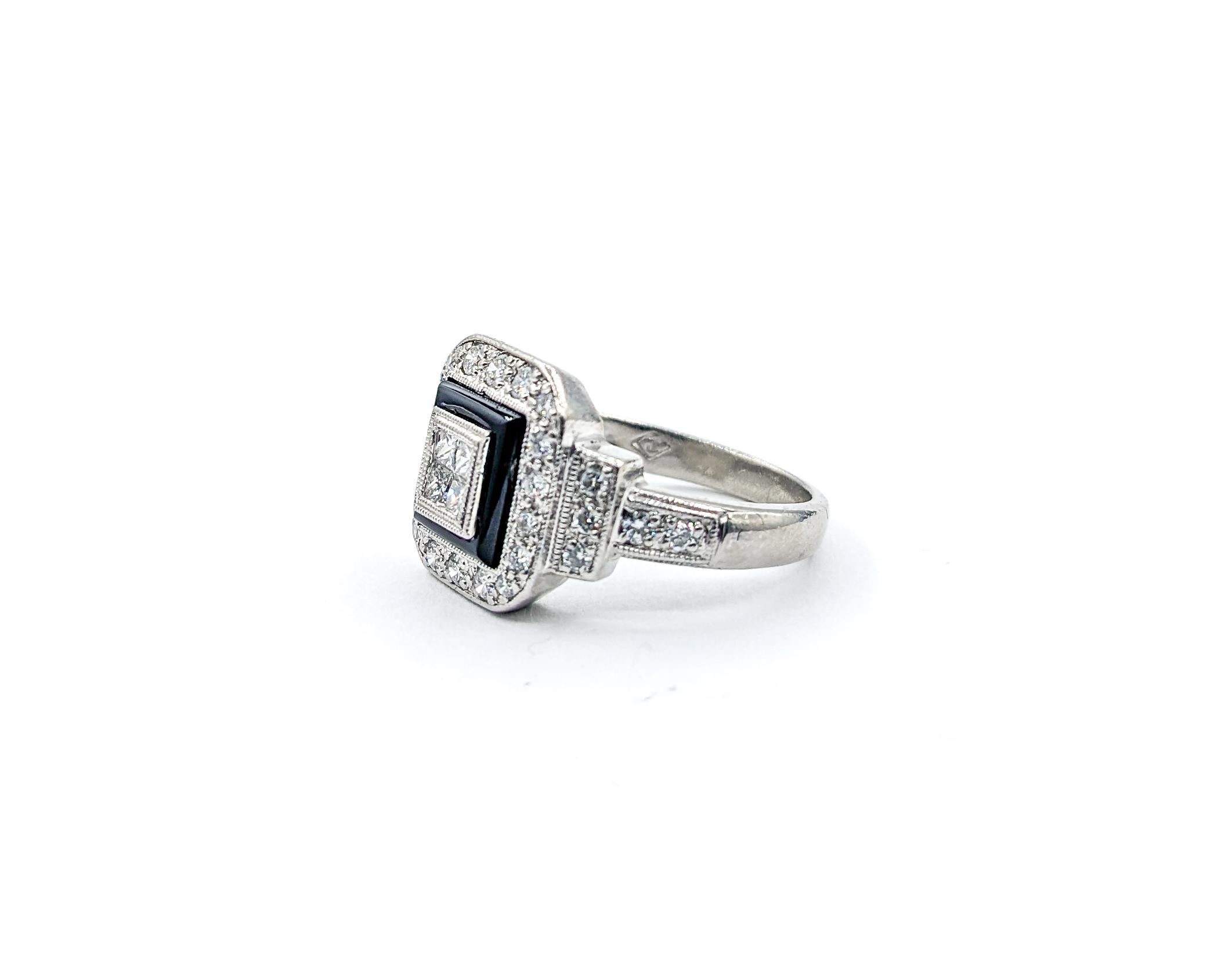 Black Enamel & Diamond Ring In 950pt Platinum For Sale 3