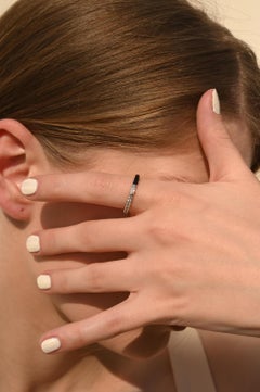 Black Enamel Diamond Stackable Band Ring 14k Solid White Gold