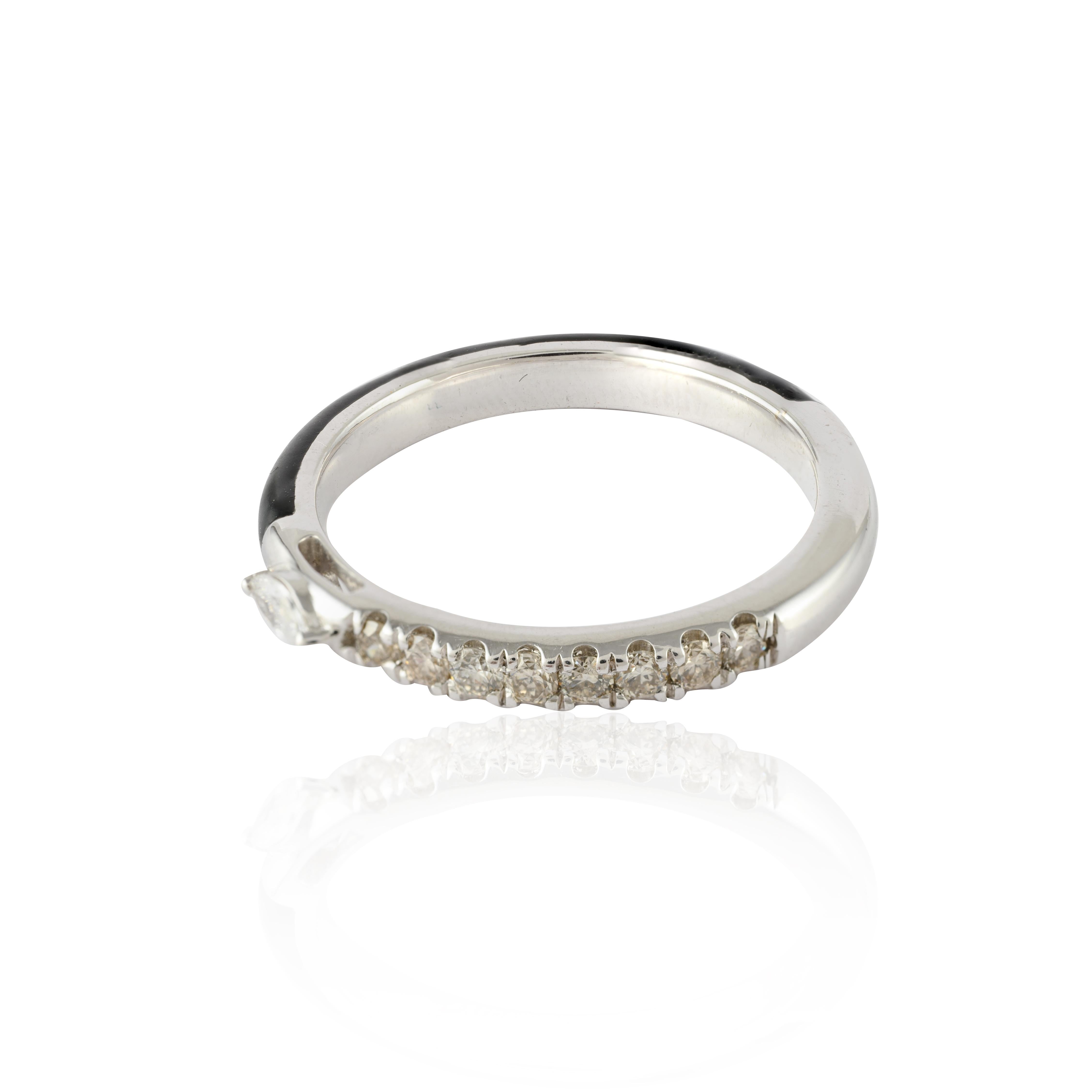 En vente :  Bague à anneau empilable en or blanc massif 14 carats avec émail noir et diamants 5