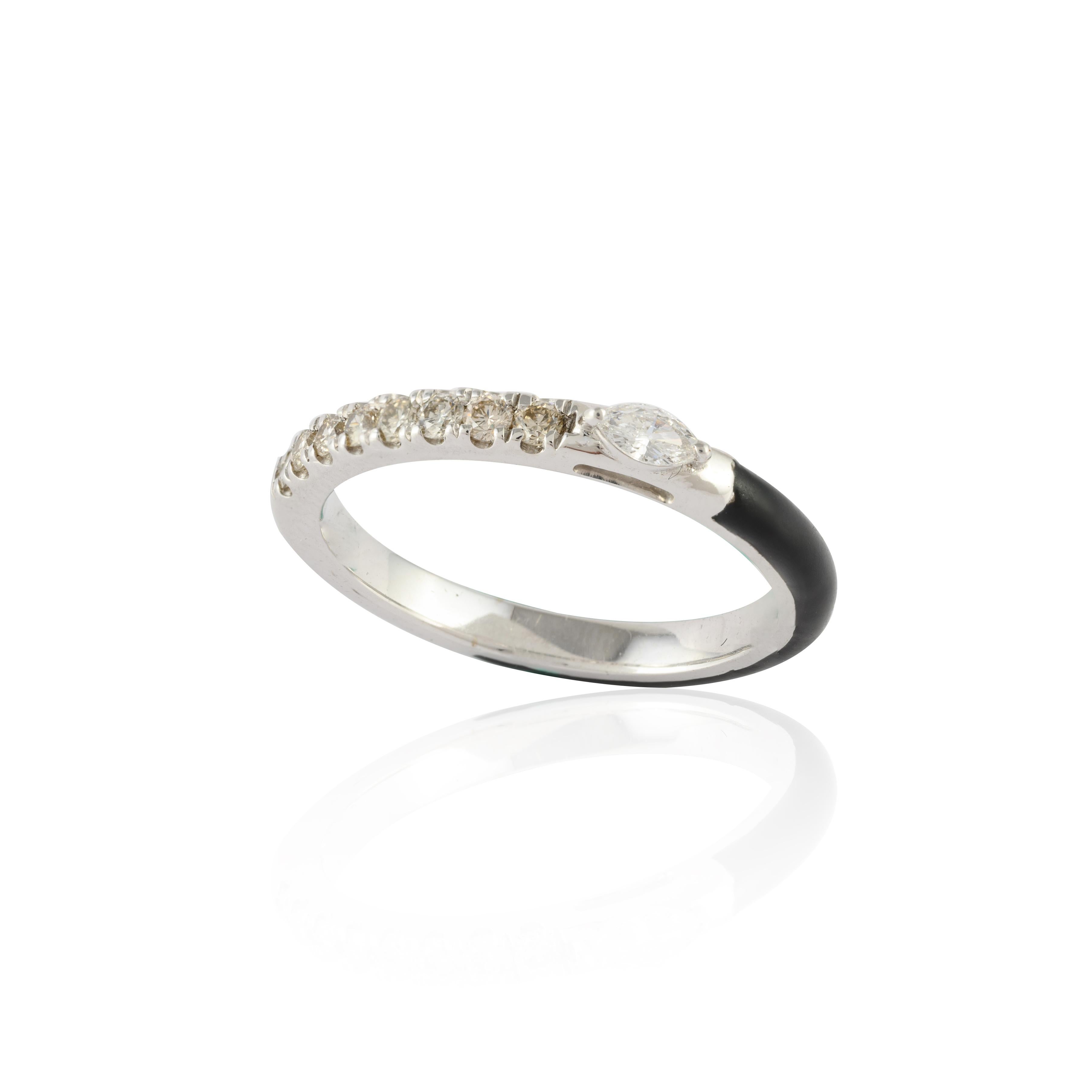 En vente :  Bague à anneau empilable en or blanc massif 14 carats avec émail noir et diamants 9