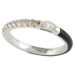 Black Enamel Diamond Stackable Band Ring 14k Solid White Gold