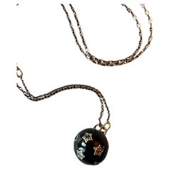 Diamond Star Pendant Necklace Black Enamel Victorian Style