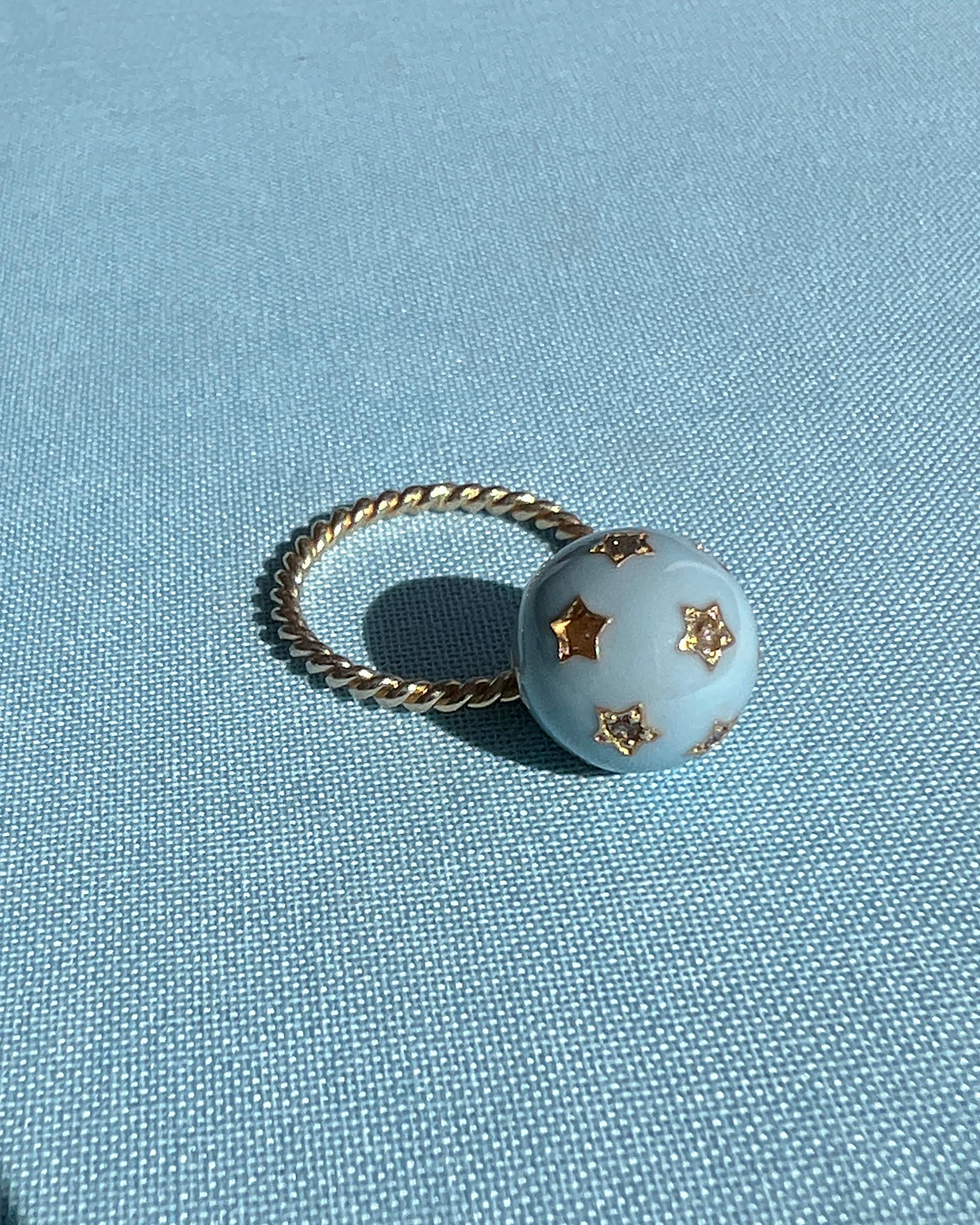 Anello con stella e diamante smaltato nero in vendita 4